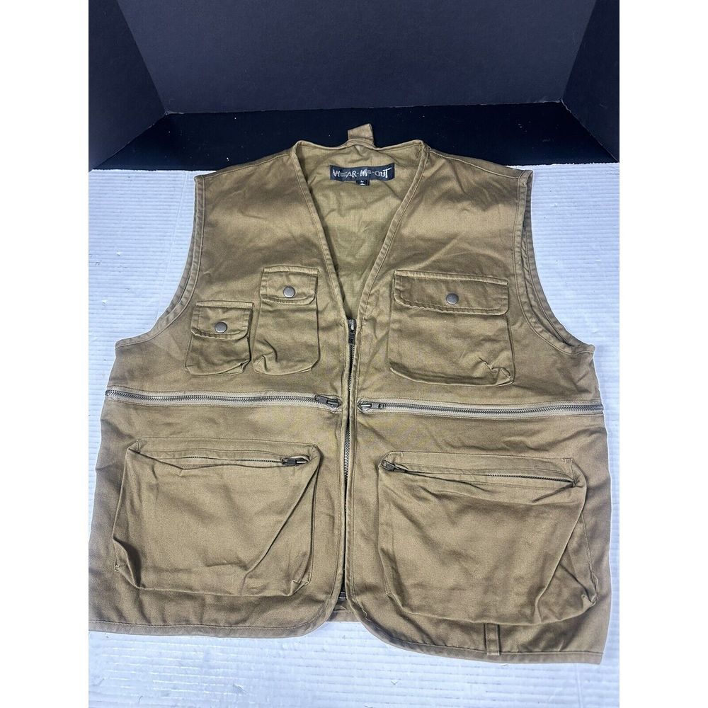 Wear Me Out men vest Brown fishing cargo hunting outdoor zipper pockets‎ size L